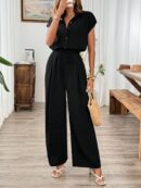 Mono Casual de Lino para Verano, Pierna Ancha y Cintura Elástica