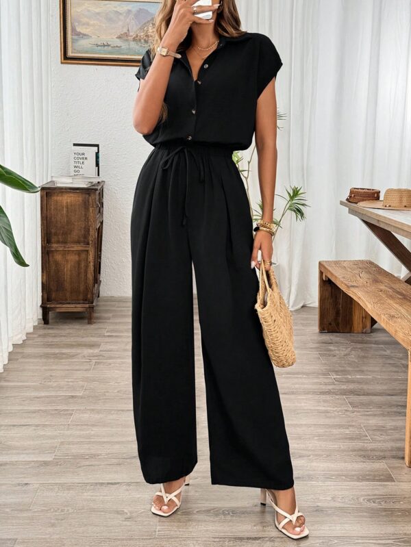Mono Casual de Lino para Verano, Pierna Ancha y Cintura Elástica - Image 7
