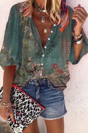 Camisa de Estilo Boho con Estampado Floral Vintage