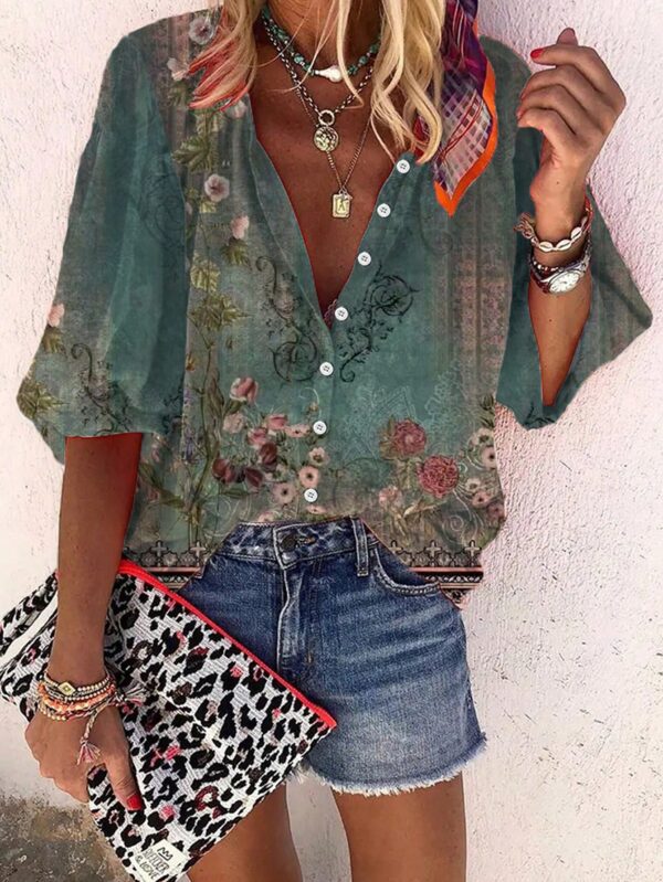 Camisa de Estilo Boho con Estampado Floral Vintage