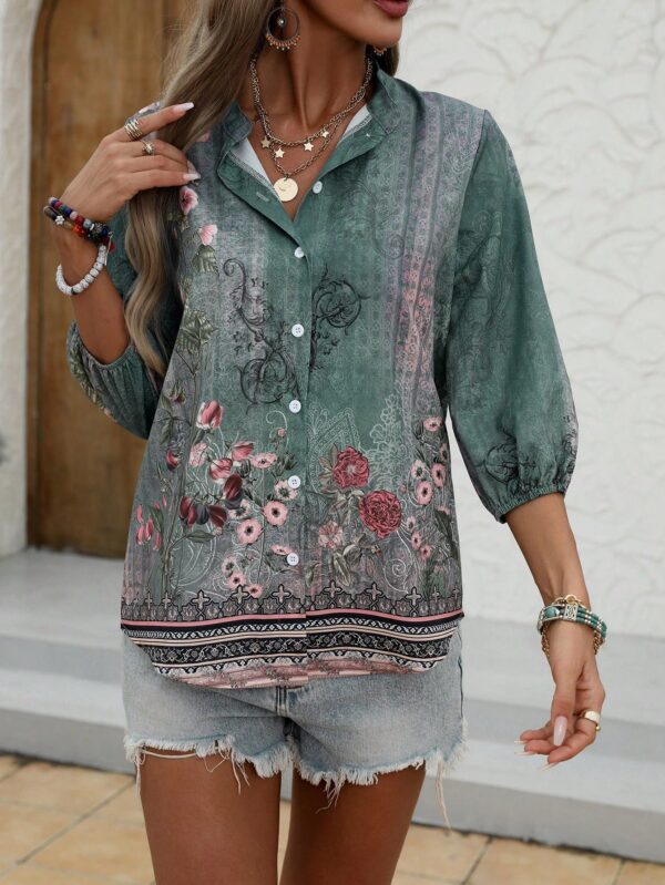 Camisa de Estilo Boho con Estampado Floral Vintage - Image 4