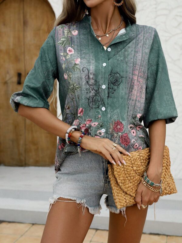 Camisa de Estilo Boho con Estampado Floral Vintage - Image 5