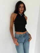 Top Camisola Acordonado con Volantes y Transparencia Semi-Sheer