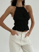 Top Camisola Acordonado con Volantes y Transparencia Semi-Sheer