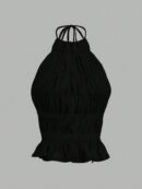 Top Camisola Acordonado con Volantes y Transparencia Semi-Sheer