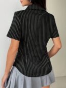 Camisa Rayada de Mujer con Botones y Manga Corta, Ajuste Slim