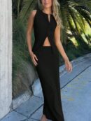 Set de Top Corto y Mini Falda Sin Mangas con Botones