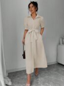 Vestido Camisero de Verano con Manga Puff y Cinturón