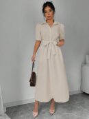 Vestido Camisero de Verano con Manga Puff y Cinturón