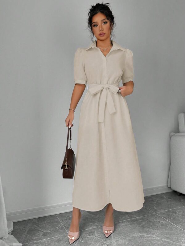 Vestido Camisero de Verano con Manga Puff y Cinturón - Image 3