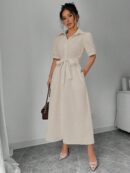 Vestido Camisero de Verano con Manga Puff y Cinturón