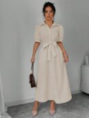 Vestido Camisero de Verano con Manga Puff y Cinturón