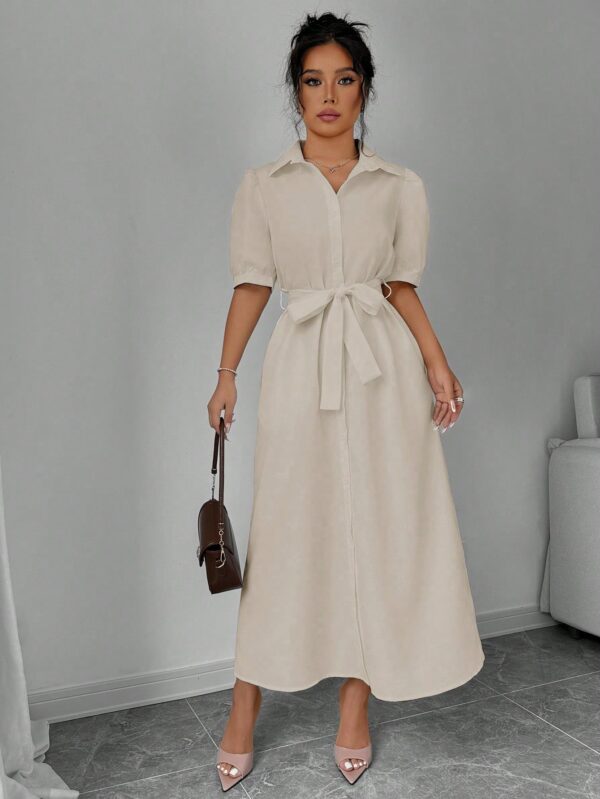 Vestido Camisero de Verano con Manga Puff y Cinturón - Image 5