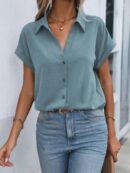 Camisa Casual de Manga Murciélago con Botones Frontales