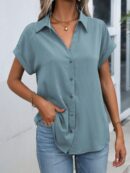 Camisa Casual de Manga Murciélago con Botones Frontales