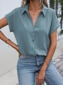 Camisa Casual de Manga Murciélago con Botones Frontales
