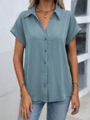 Camisa Casual de Manga Murciélago con Botones Frontales