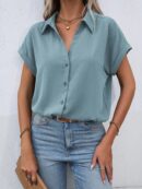Camisa Casual de Manga Murciélago con Botones Frontales