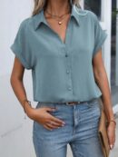 Camisa Casual de Manga Murciélago con Botones Frontales