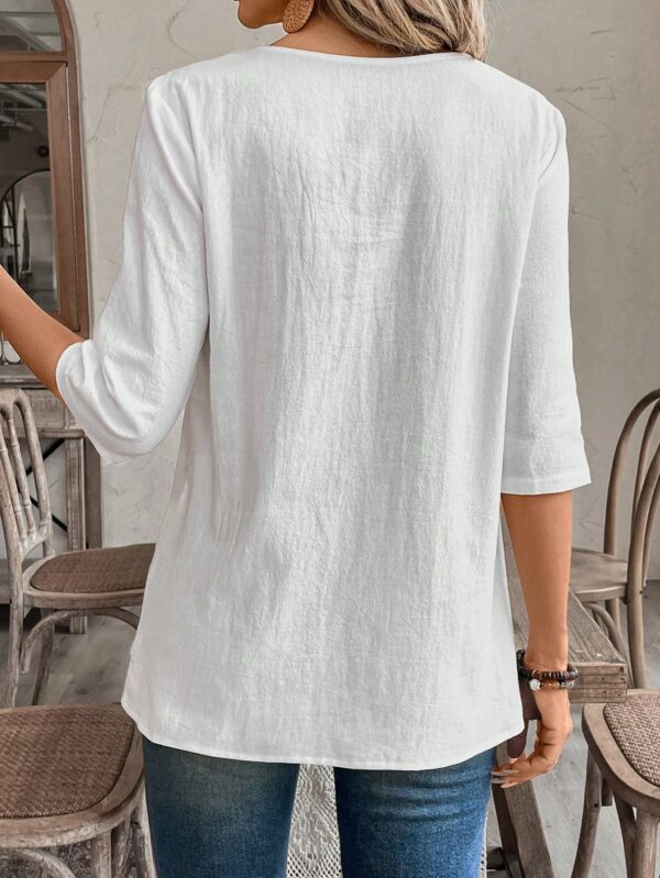 Camisa Casual Manga Larga con Estampado Floral y Cuello Redondo - Image 2