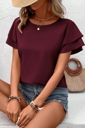 Camisa Casual de Verano Manga Corta y Cuello Redondo