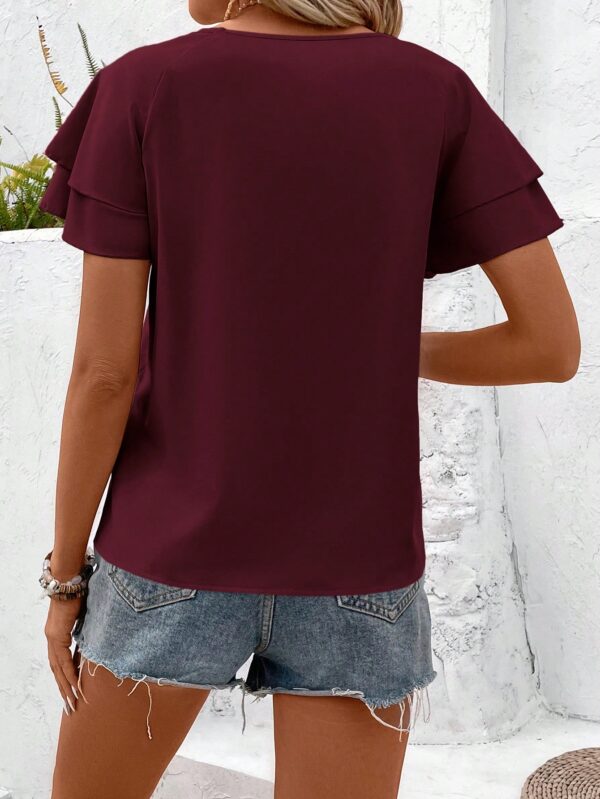 Camisa Casual de Verano con Mangas de Volantes en Color Sólido - Image 110