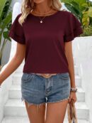 Camisa Casual de Verano con Mangas de Volantes en Color Sólido