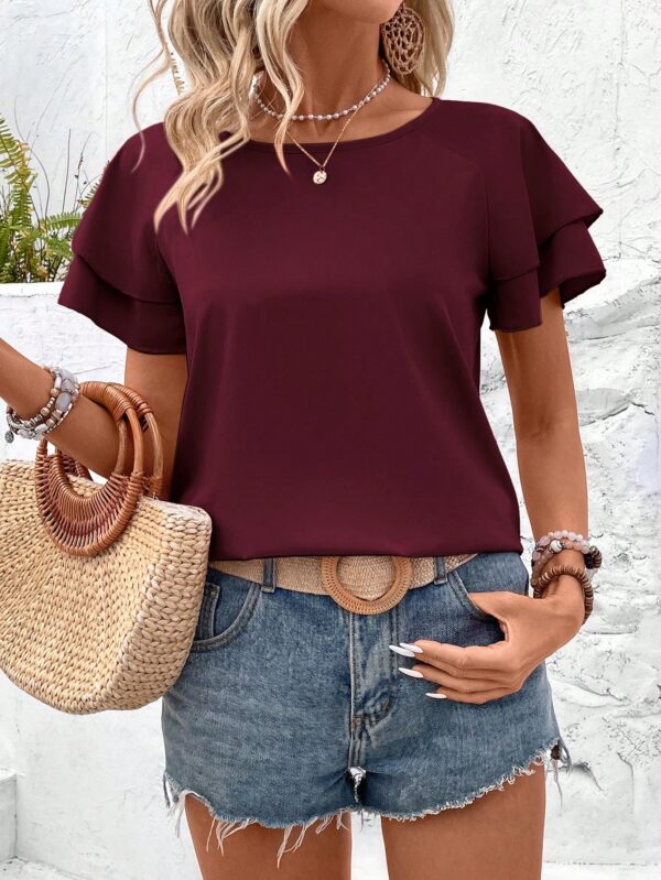 Camisa Casual de Verano con Mangas de Volantes en Color Sólido - Image 113