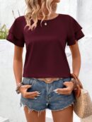 Camisa Casual de Verano con Mangas de Volantes en Color Sólido