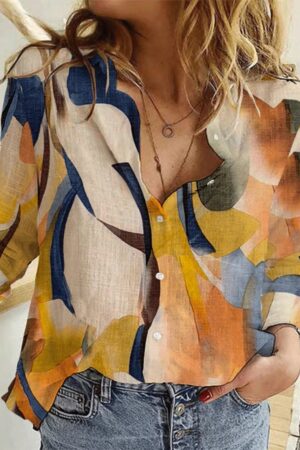 Camisa Larga con Botones y Estampado Colorido