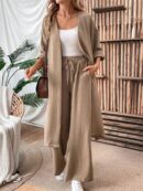 Conjunto Casual de Abrigo Largo y Pantalón Ancho de Lino