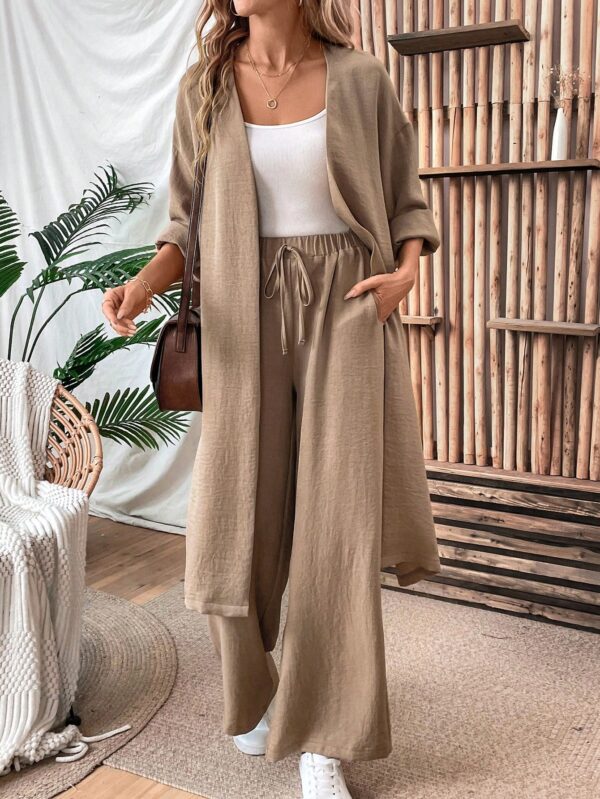 Conjunto Casual de Abrigo Largo y Pantalón Ancho de Lino - Image 9