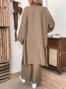 Conjunto Casual de Abrigo Largo y Pantalón Ancho de Lino