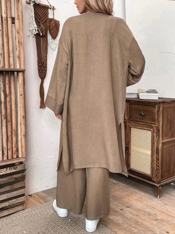 Conjunto Casual de Abrigo Largo y Pantalón Ancho de Lino - Image 8