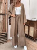 Conjunto Casual de Abrigo Largo y Pantalón Ancho de Lino