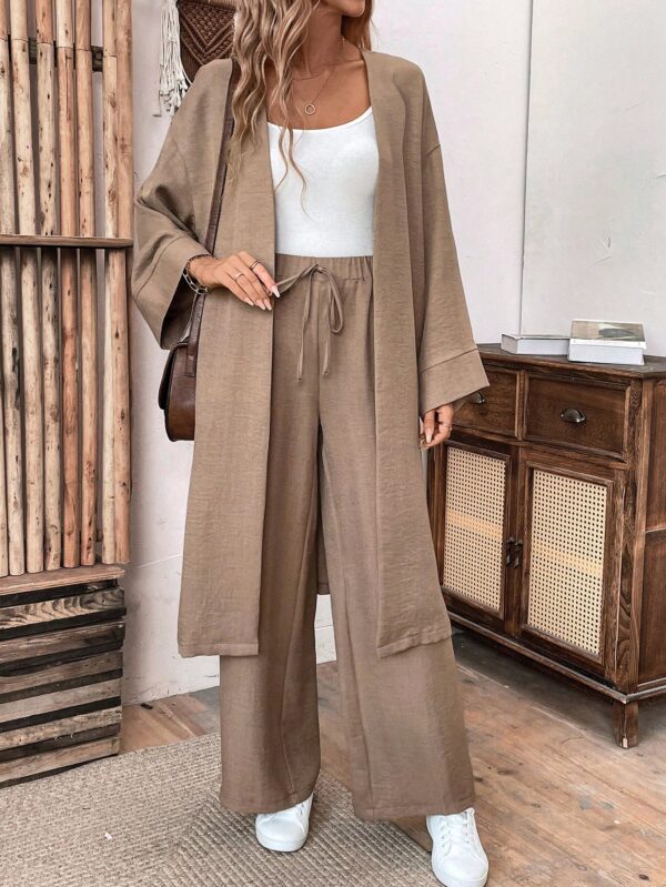 Conjunto Casual de Abrigo Largo y Pantalón Ancho de Lino - Image 10