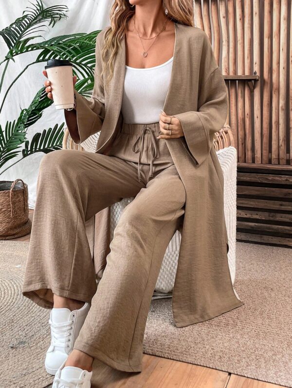 Conjunto Casual de Abrigo Largo y Pantalón Ancho de Lino - Image 11