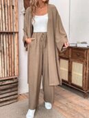 Conjunto Casual de Abrigo Largo y Pantalón Ancho de Lino