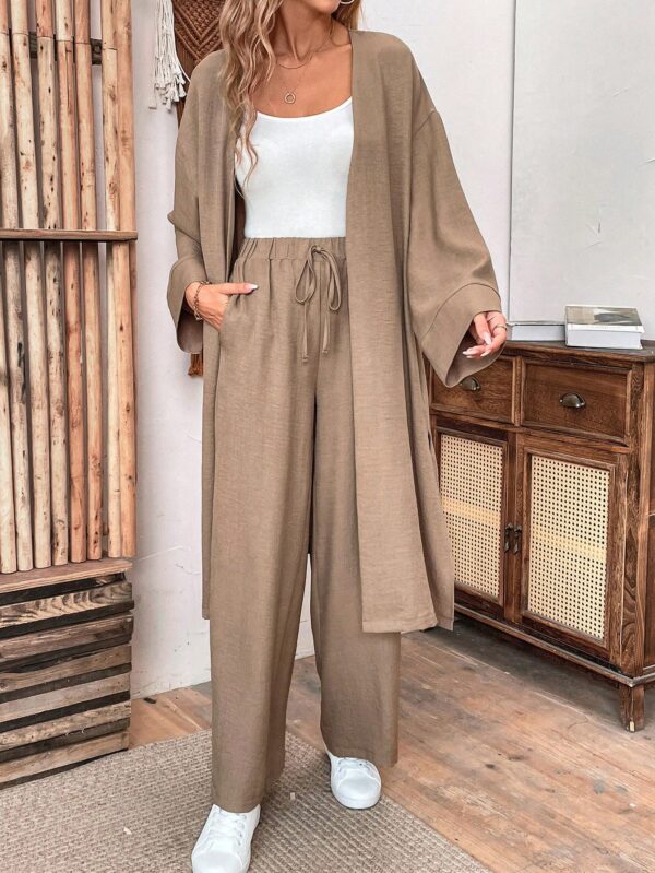 Conjunto Casual de Abrigo Largo y Pantalón Ancho de Lino - Image 12