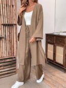 Conjunto Casual de Abrigo Largo y Pantalón Ancho de Lino