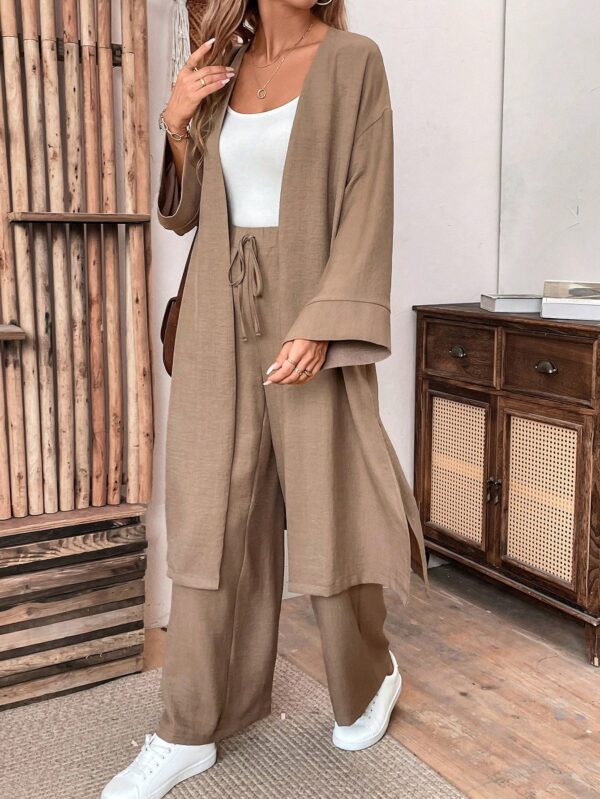 Conjunto Casual de Abrigo Largo y Pantalón Ancho de Lino - Image 13