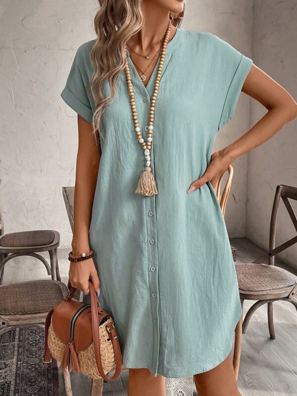 Vestido Mini Casual de Manga Corta con Botones Frontales - Image 59
