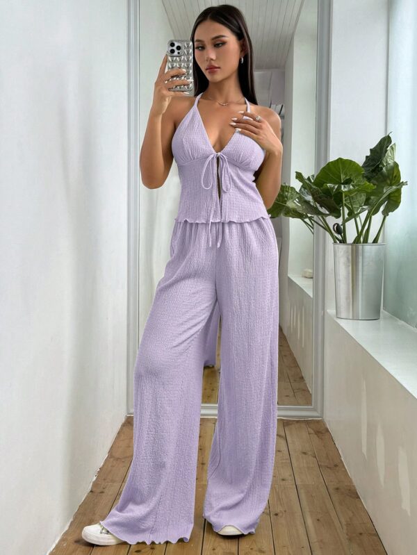 Set de Camisola Plisada y Pantalón Ancho de Textura Suave y Elegante - Image 48