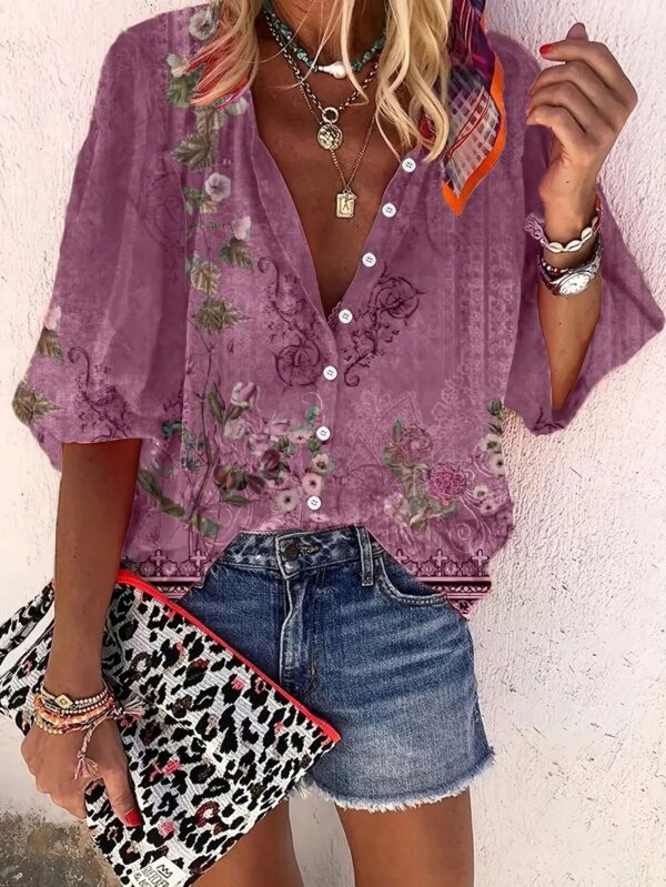 Camisa de Estilo Boho con Estampado Floral Vintage - Image 13