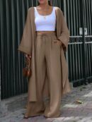 Conjunto Casual de Abrigo Largo y Pantalón Ancho de Lino