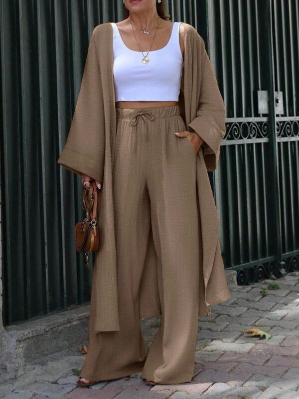 Conjunto Casual de Abrigo Largo y Pantalón Ancho de Lino - Image 7