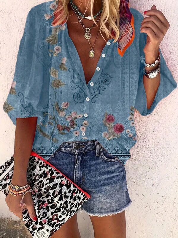 Camisa de Estilo Boho con Estampado Floral Vintage - Image 6