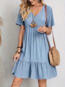 Vestido Vacacional con Cuello en V y Dobladillo Volanteado