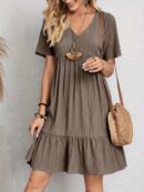 Vestido Vacacional con Cuello en V y Dobladillo Volanteado