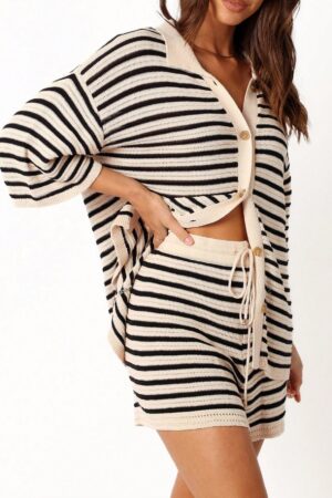 Set Casual de Camisa a Rayas y Shorts Sueltos